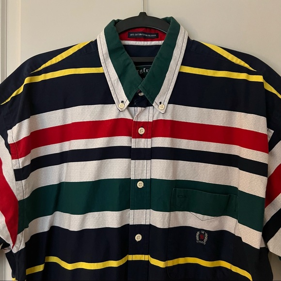 Vintage mens striped short sleeve casual button down shirt | size Large - Picture 8 of 9